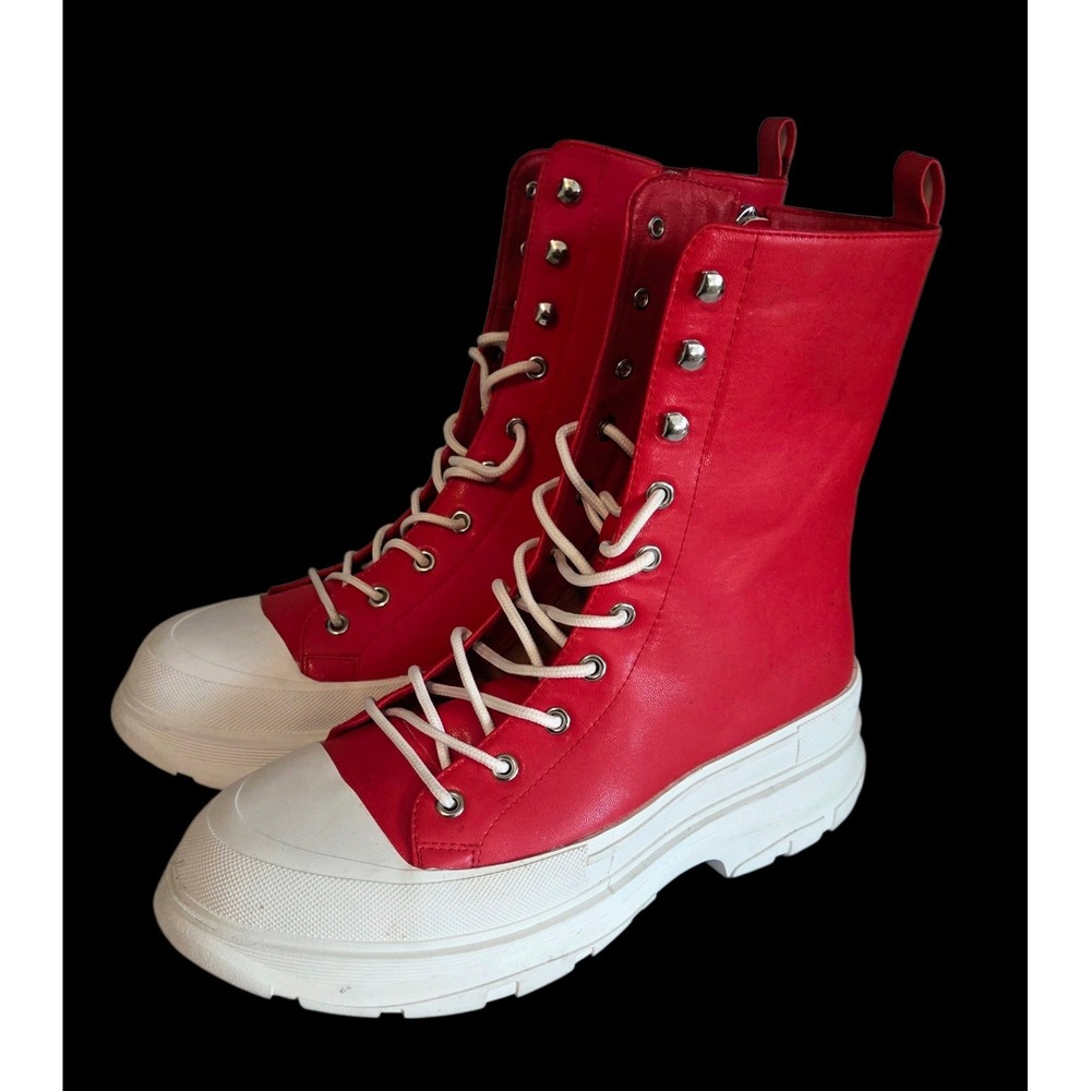 Azalea Wang Platform Chunky Sneaker Shoes Boots Women's Size 10 Red Leather Edgy